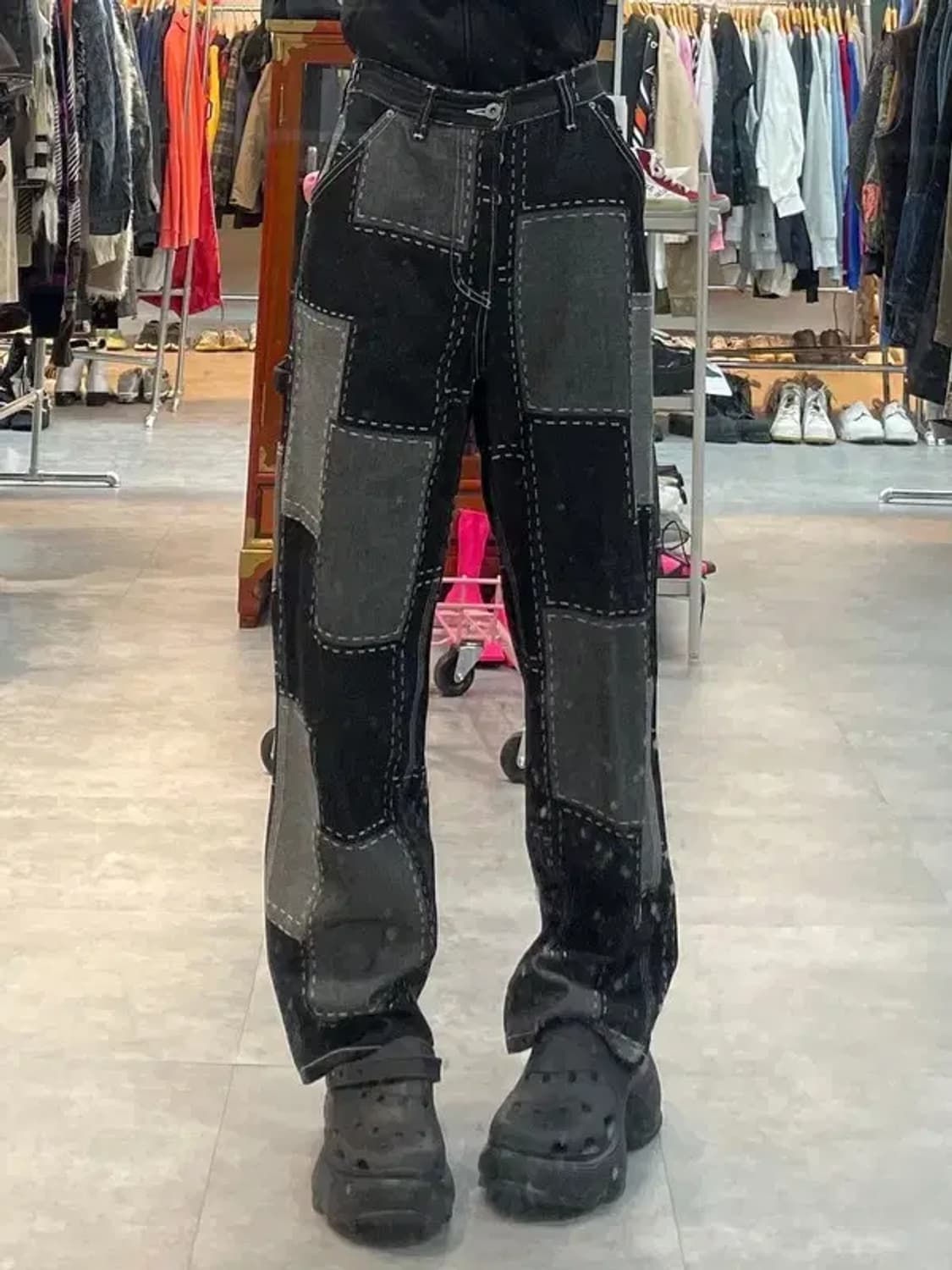 XL 4BLESS 컬렉션 스티치 패치워크 데님 팬츠 상품이미지1