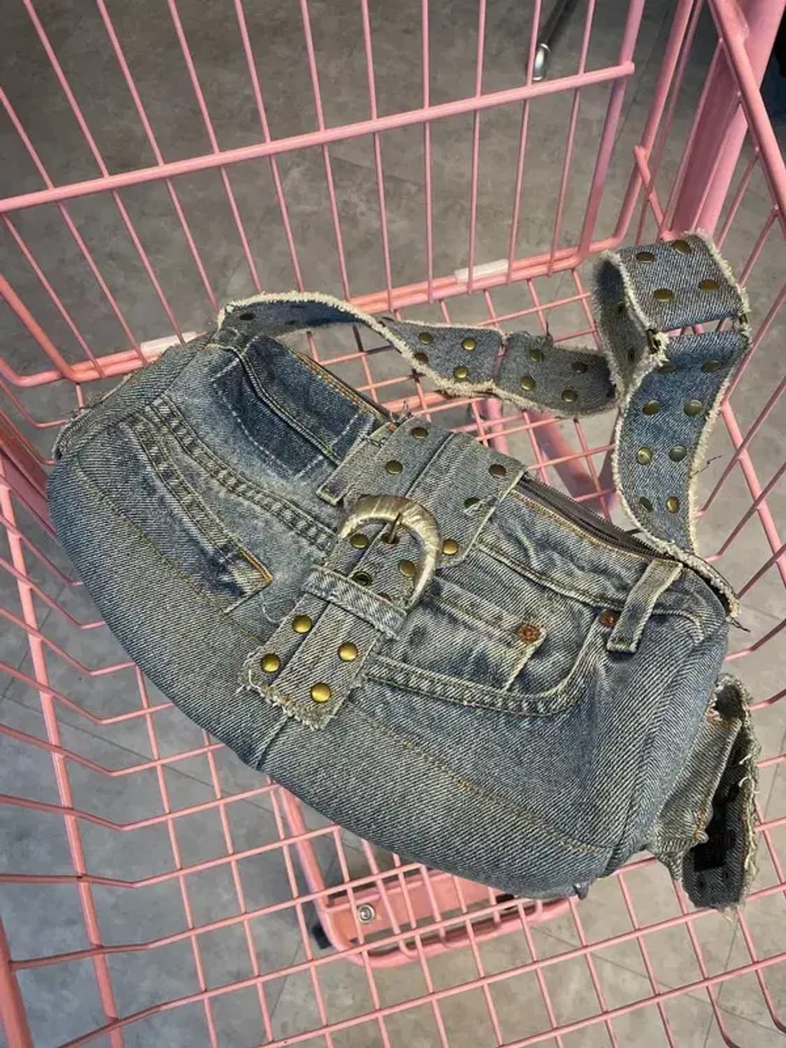 프리 미사용 빈티지 워싱 데님 여자 숄더백 상품이미지2