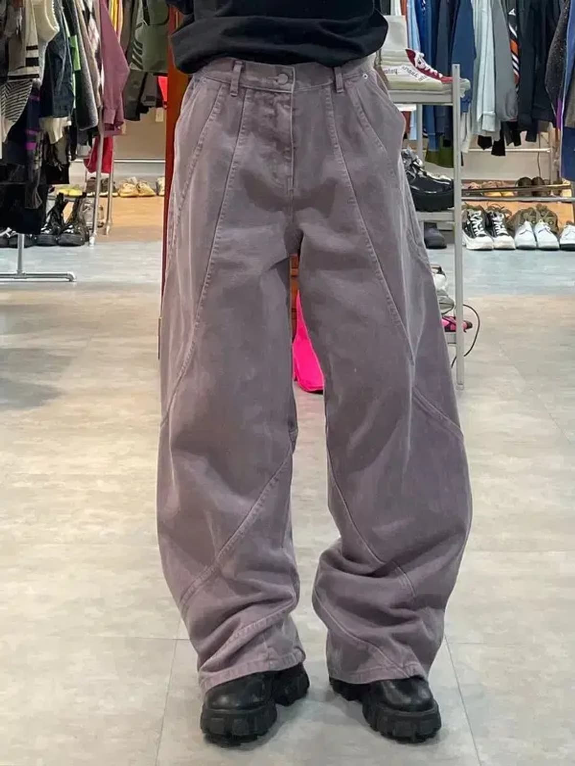 라지 UNUSED LAB 웨이브 피그먼트 데님 팬츠 퍼플 상품이미지1