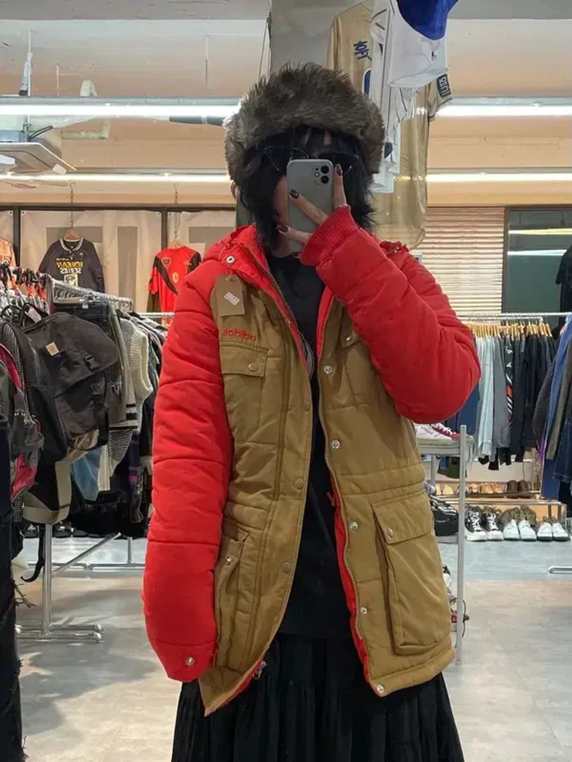 85 아디다스 컬러 블록 패딩 파카 브라운 올드스쿨 상품이미지1