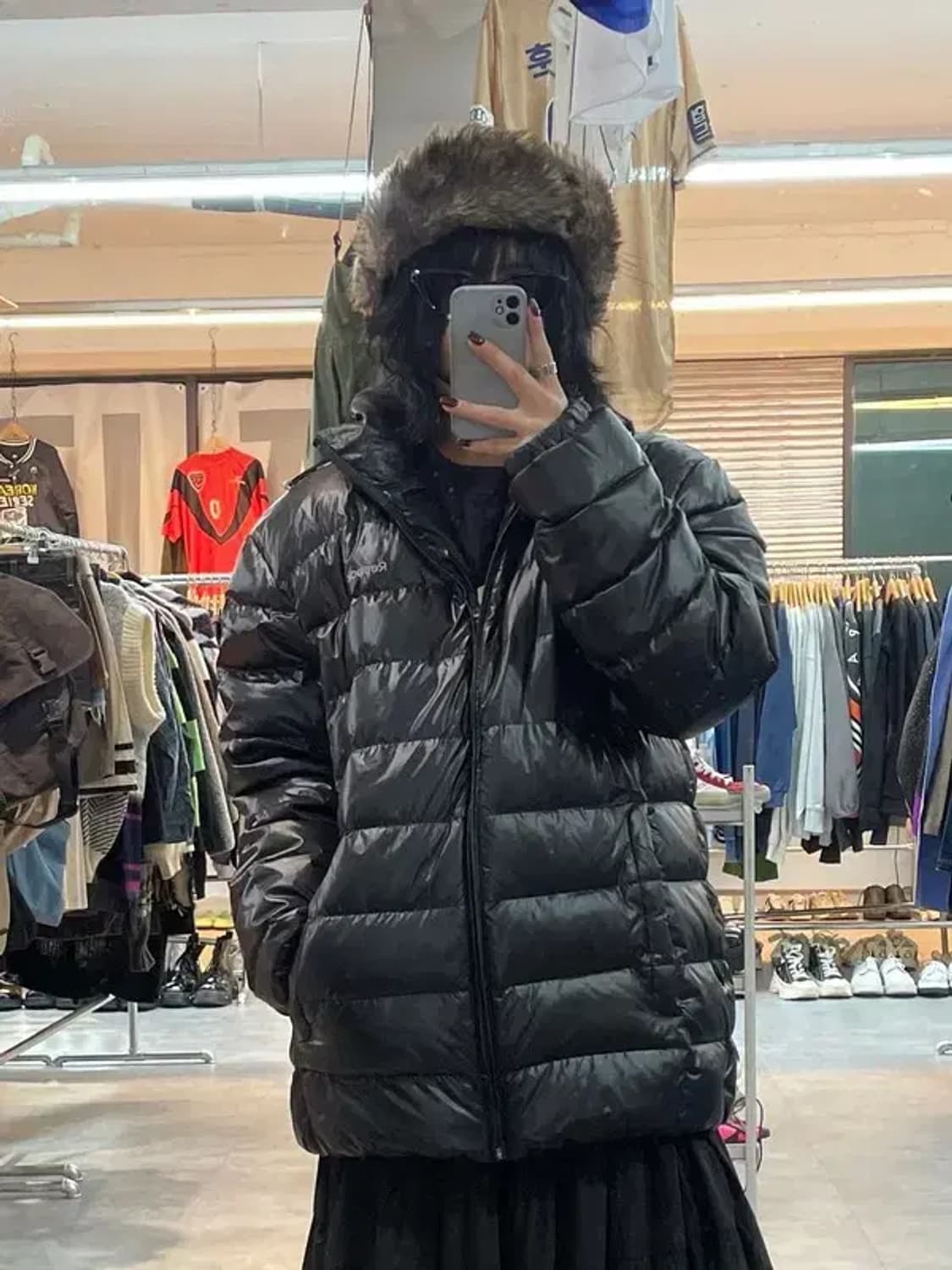 110 리복 베이직 다운 자켓 유광 패딩 점퍼 블랙 상품이미지1