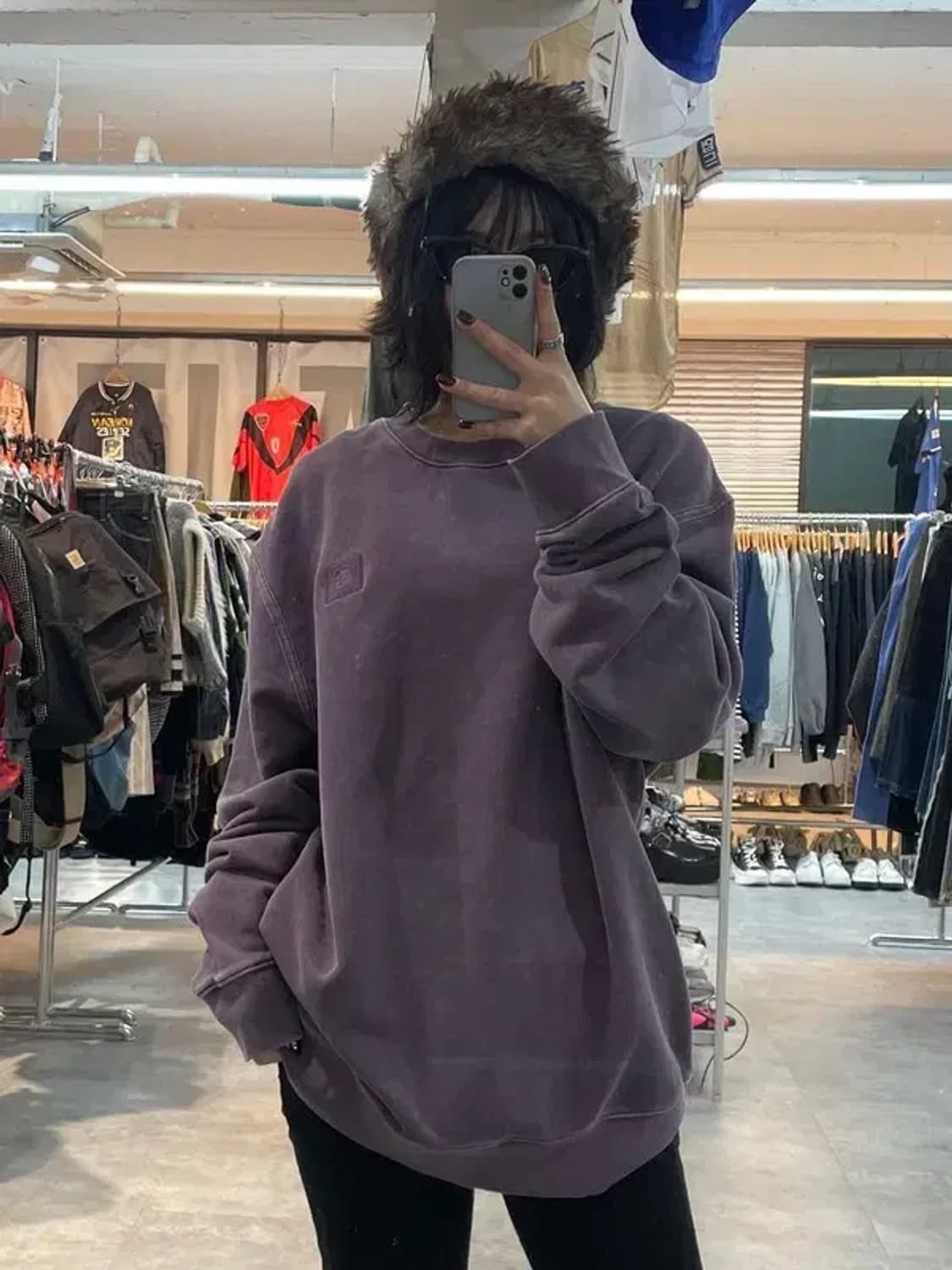 라지 칼하트 퍼플 오버핏 맨투맨 티셔츠 상품이미지1