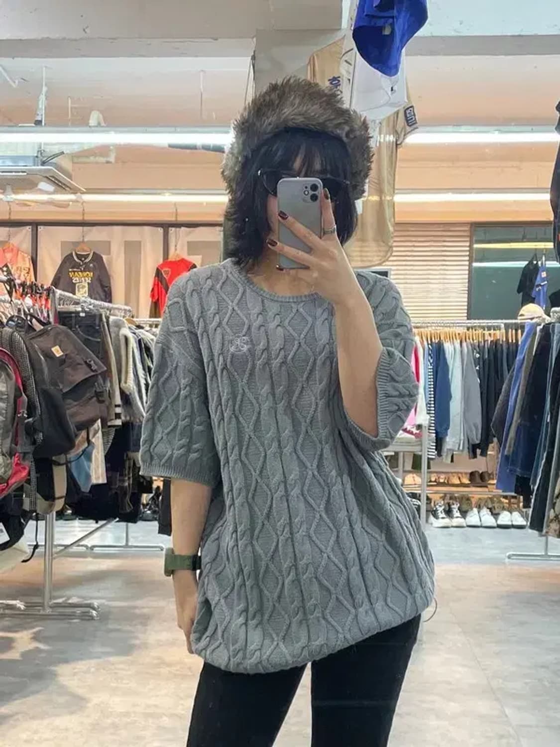 라지 액스톤즈 와플 니트 반팔 티셔츠 상품이미지1