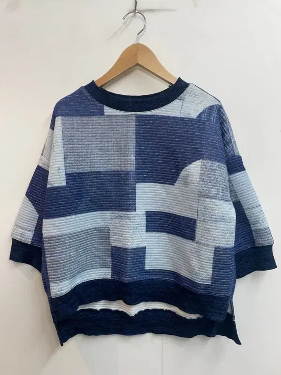 일본 VTG 프리 여자 패치워크 크롭 스웨트셔츠 블루 상품이미지2