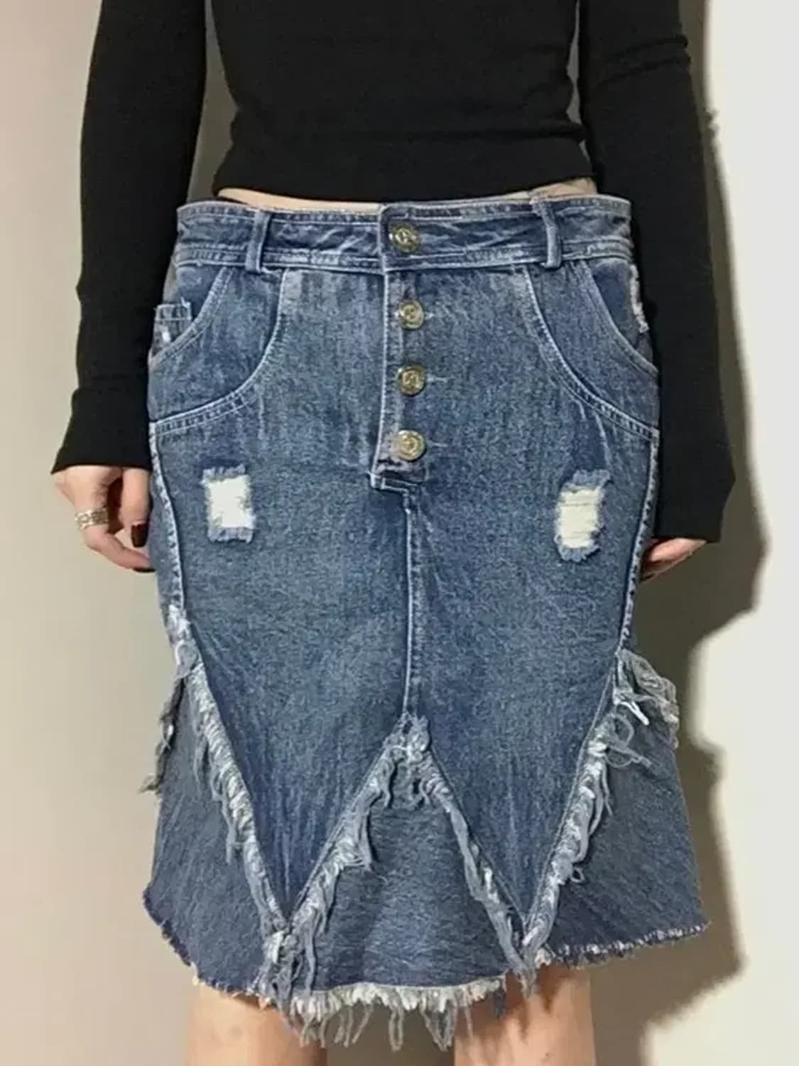 라지 여자 빈티지 워싱 하이웨스트 머메이드 데님 스커트 상품이미지1
