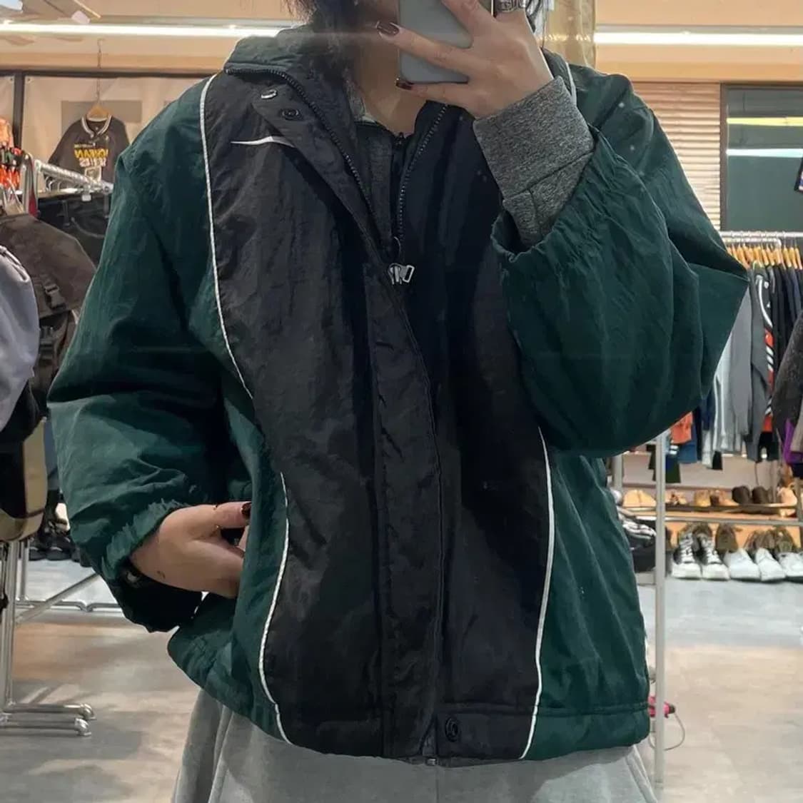 미디움 빈티지 나이키 올드스쿨 90s 배색 바람막이 재킷 그린 상품이미지1