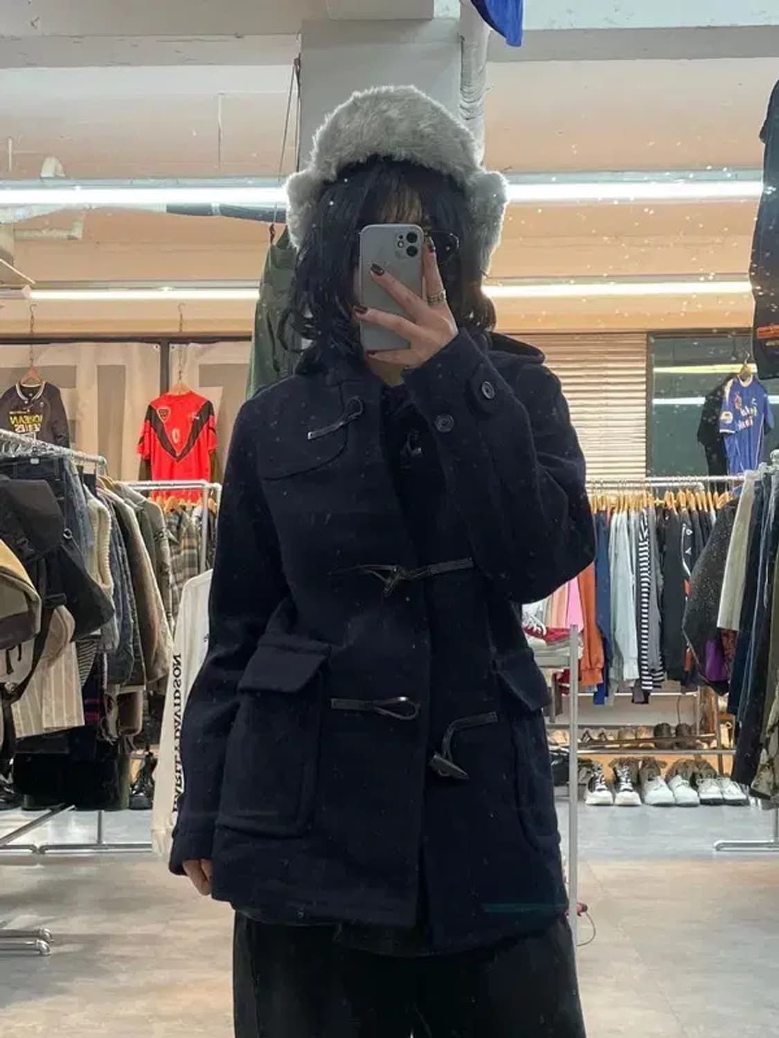 스몰 여자 울 소재 빔스 보이 더플 떡볶아 코트 네이비 상품이미지1