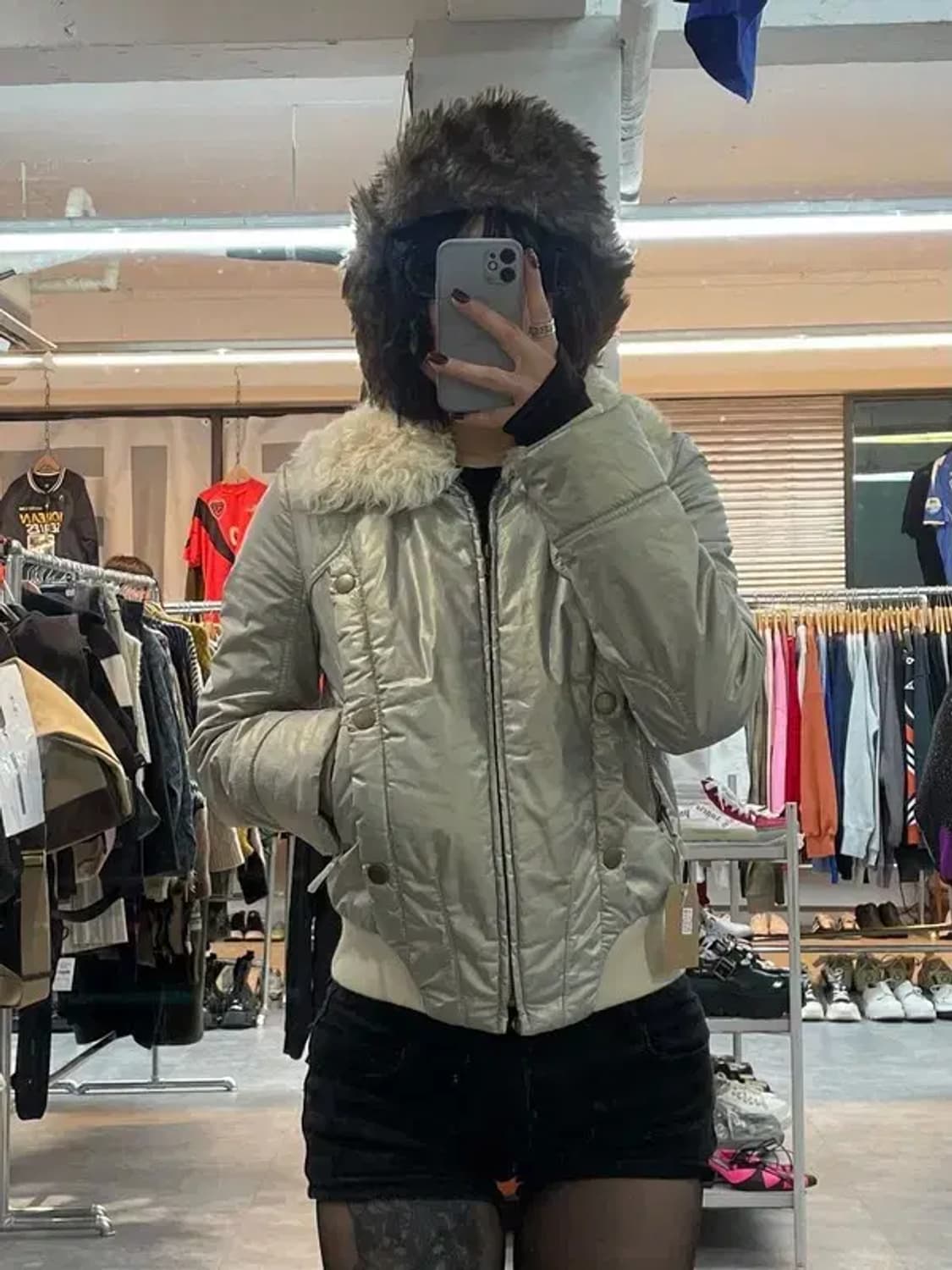 95 시스템 여성 유광 레더 양털 자켓 상품이미지1