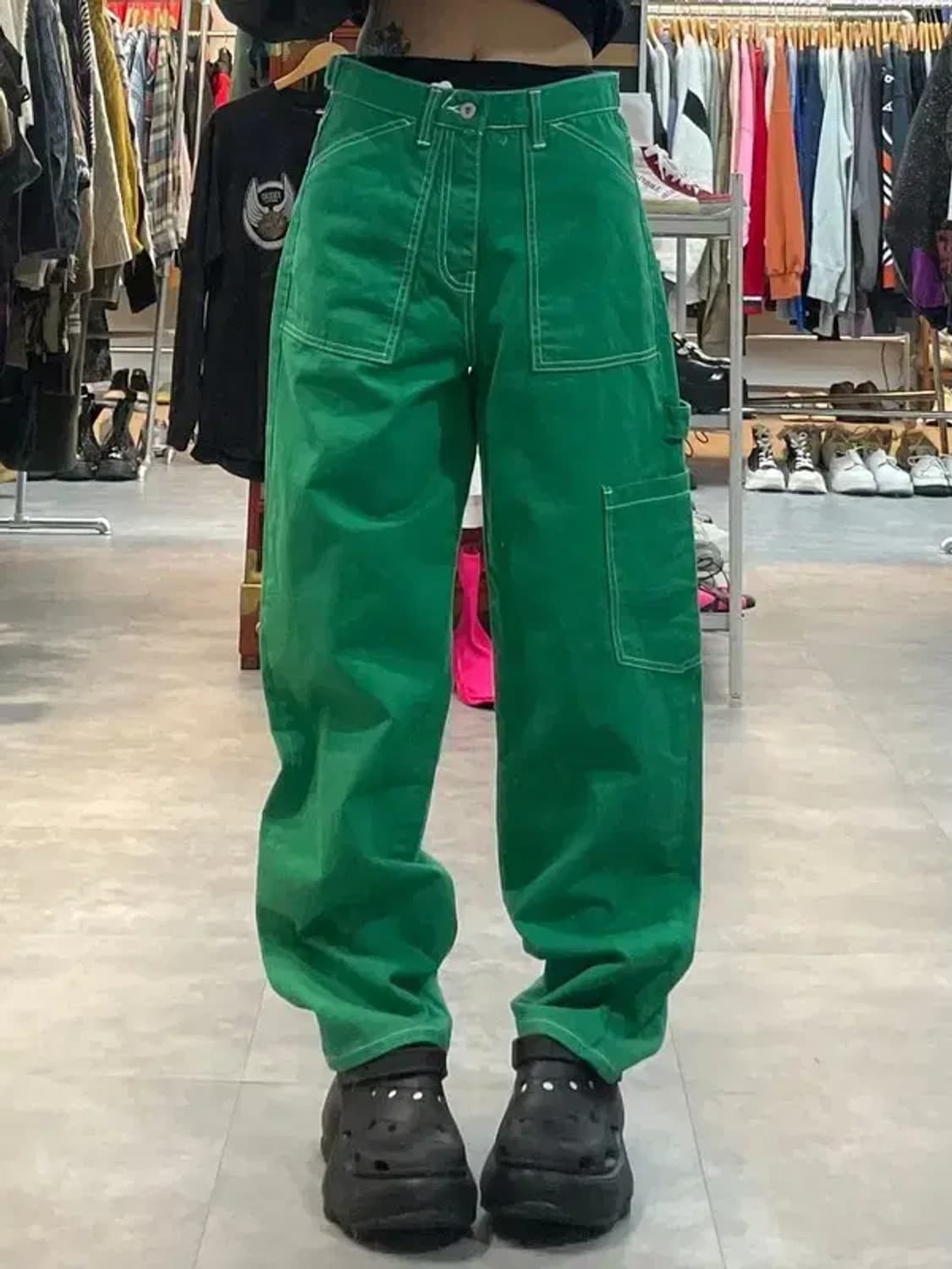 미디움 hander 포켓 그린 와이드팬츠 상품이미지1