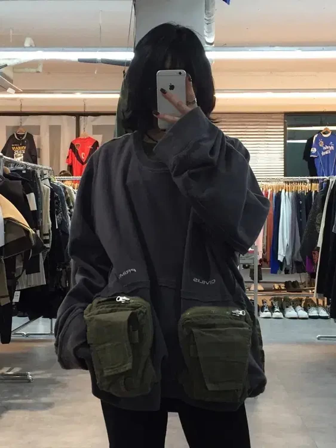 1 햄커스 포켓 맨투맨티셔츠 빅사이즈 그레이 상품이미지1