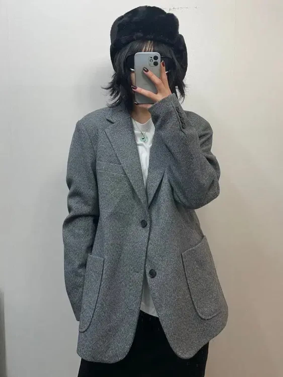 미디움 kind 헤링본 투버튼 마이 블레이저 정장룩 상품이미지1