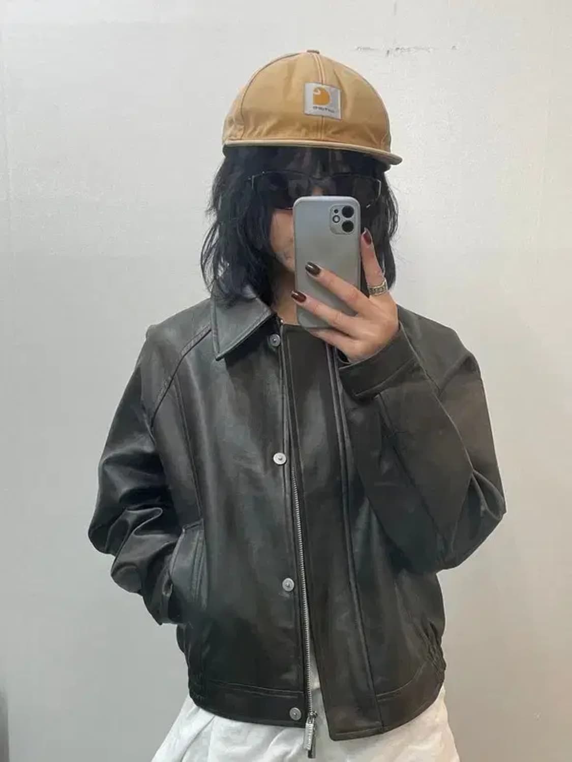 프리 미사용 새상품 마조네 플리프 레더자켓 브라운 상품이미지1