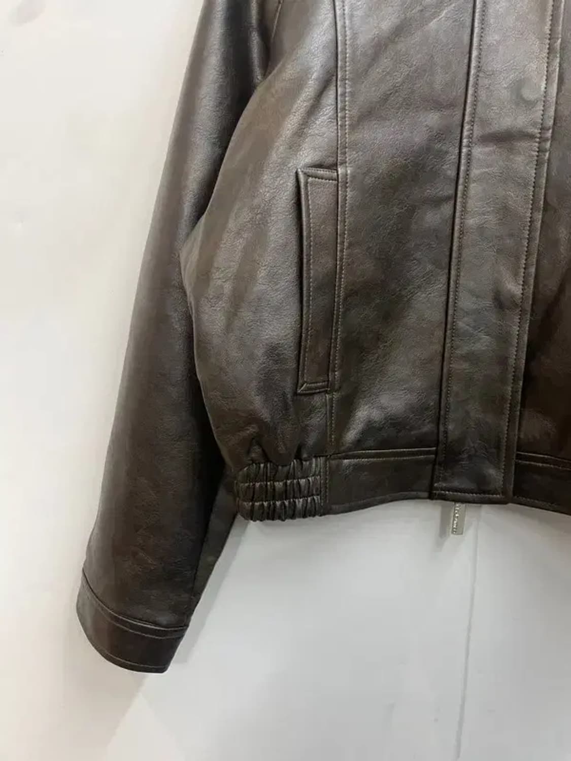 프리 미사용 새상품 마조네 플리프 레더자켓 브라운 상품이미지3