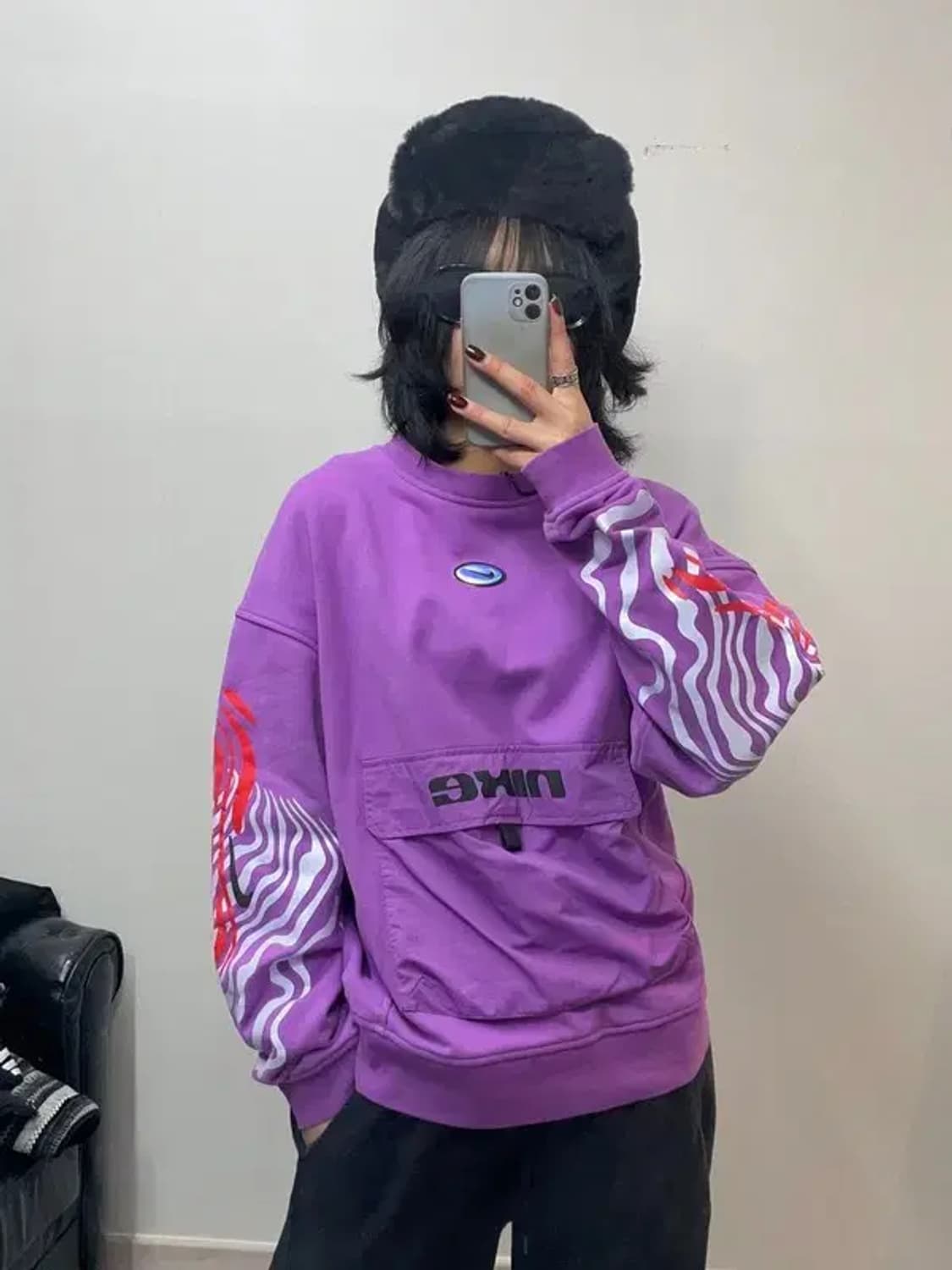 스몰 나이키 아노락 퍼플 오버핏 맨투맨 티셔츠 상품이미지1