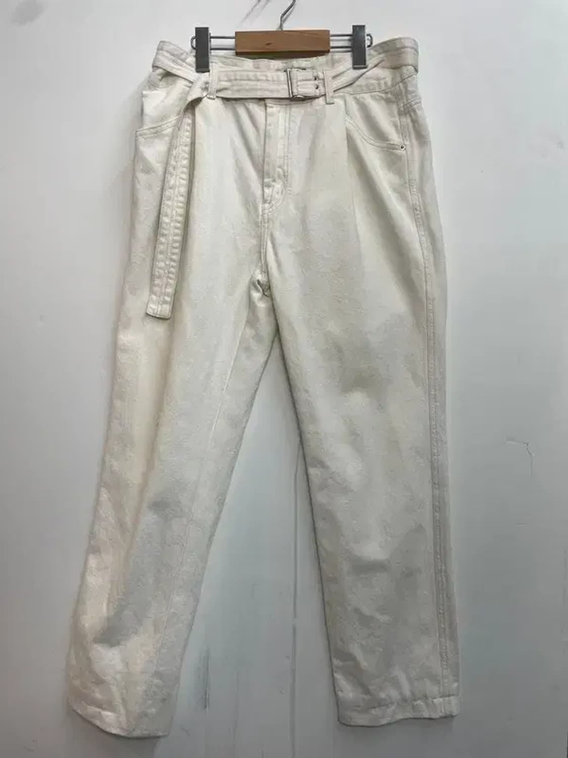 라지 세터 와이드 벨티드 팬츠 크림 상품이미지2