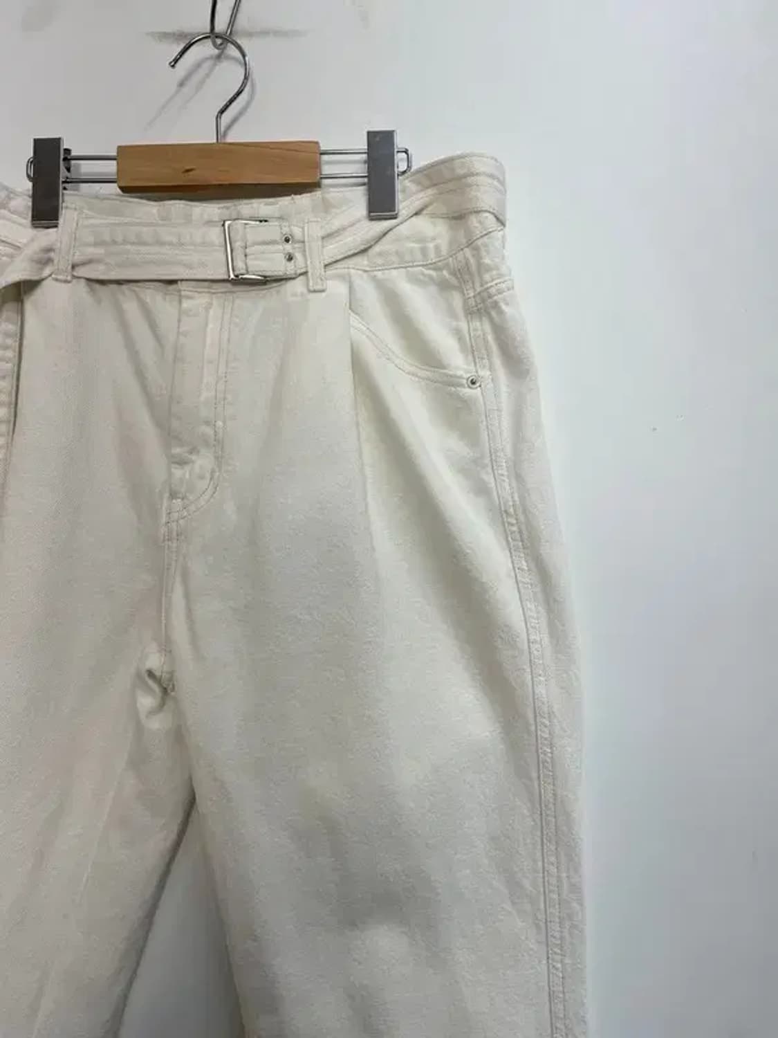 라지 세터 와이드 벨티드 팬츠 크림 상품이미지4