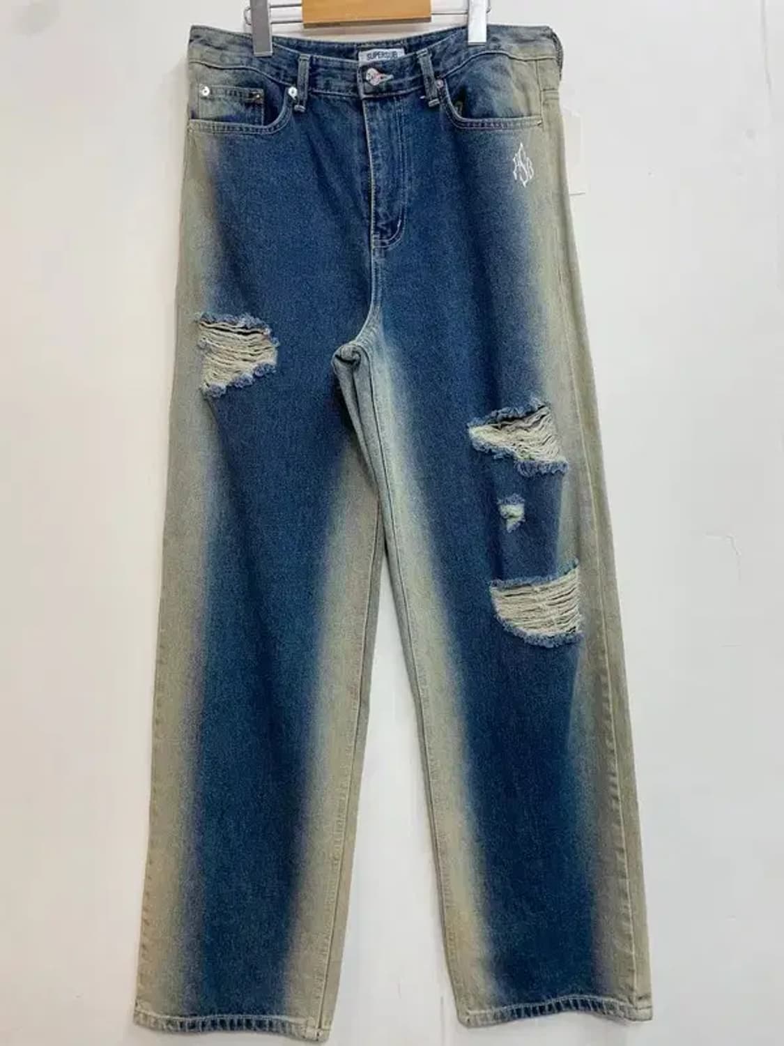 라지 슈퍼서브 브로큰 워싱 데님 팬츠 다크 블루 상품이미지2