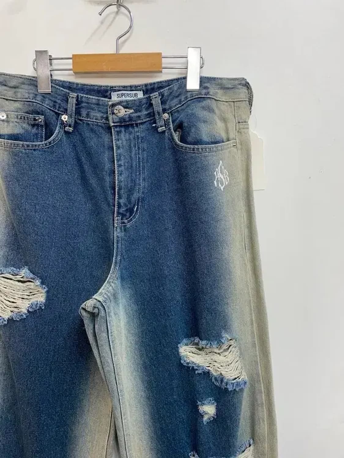 라지 슈퍼서브 브로큰 워싱 데님 팬츠 다크 블루 상품이미지4