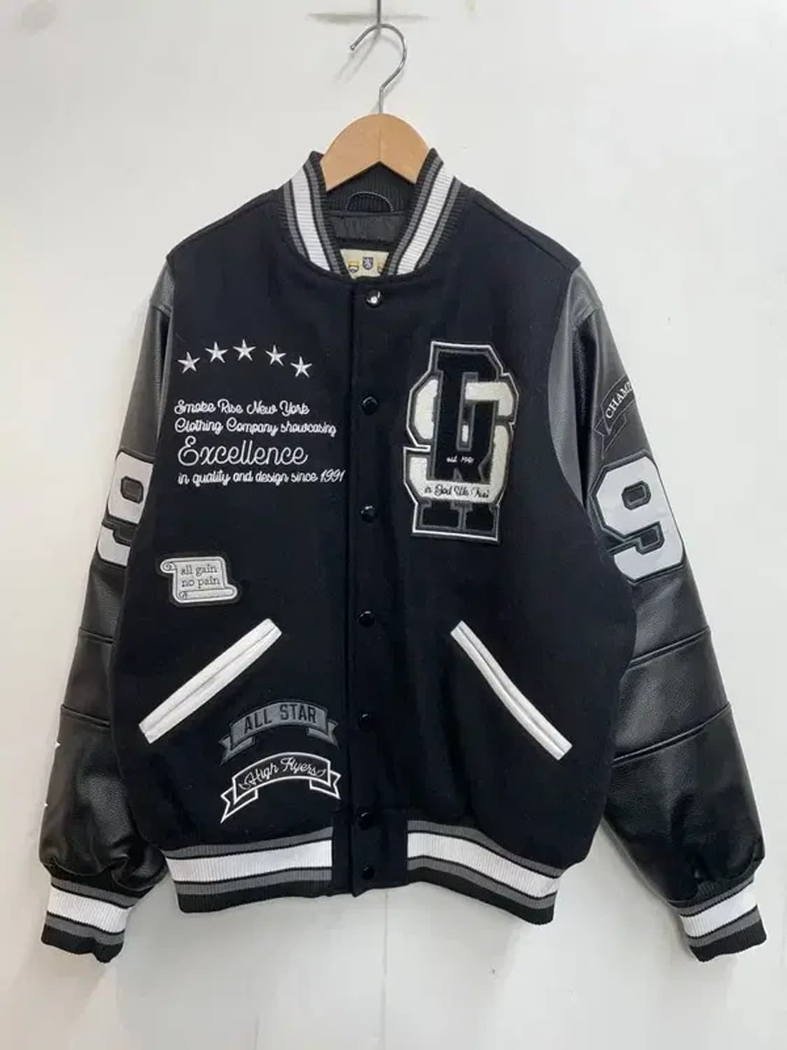 미디움 미사용 스모크라이즈 레더 바시티 자켓 점퍼 블랙 상품이미지2