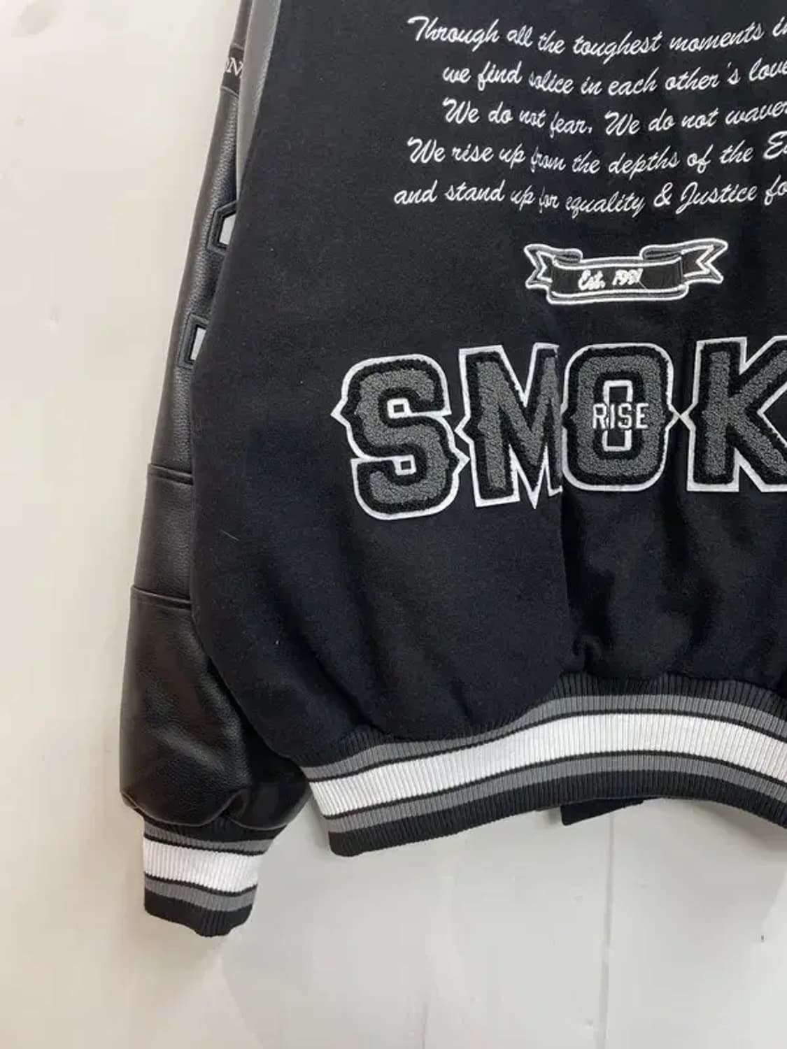 미디움 미사용 스모크라이즈 레더 바시티 자켓 점퍼 블랙 상품이미지8