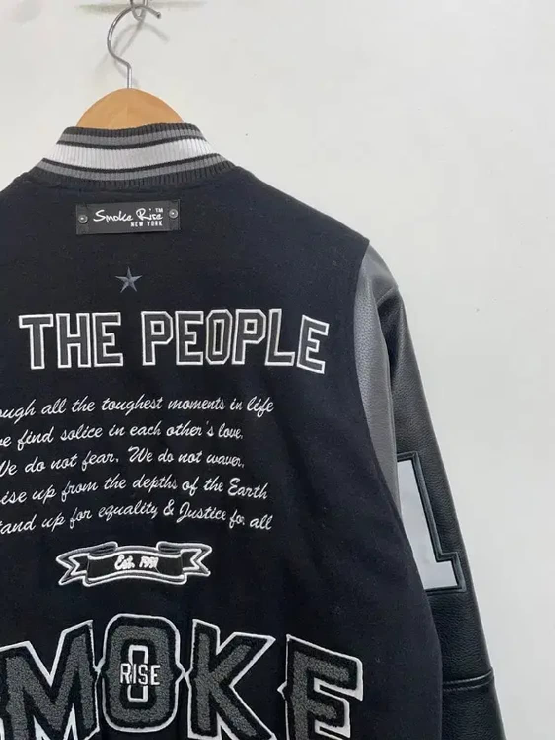 미디움 미사용 스모크라이즈 레더 바시티 자켓 점퍼 블랙 상품이미지9