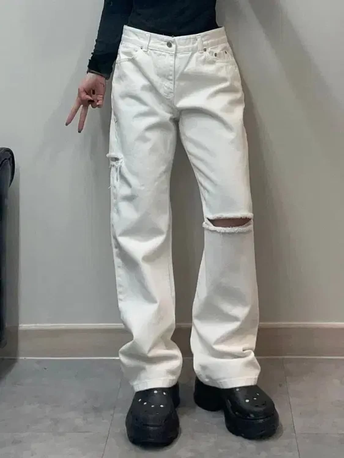 라지 mejor 워싱 와이드핏 면바지 팬츠 상품이미지1