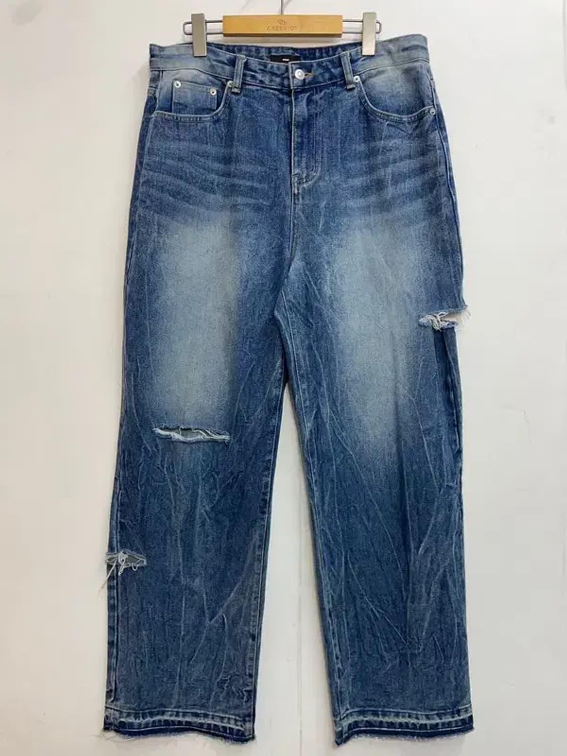 더블유엠씨 컷아웃 링클페이드 데님 와이드핏 상품이미지2