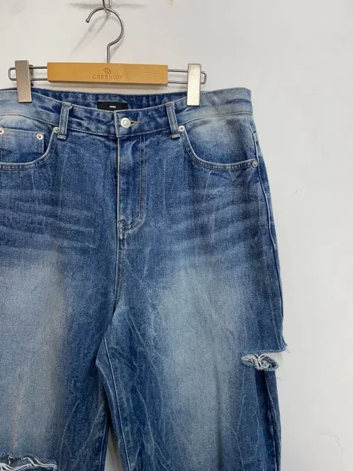 더블유엠씨 컷아웃 링클페이드 데님 와이드핏 상품이미지4