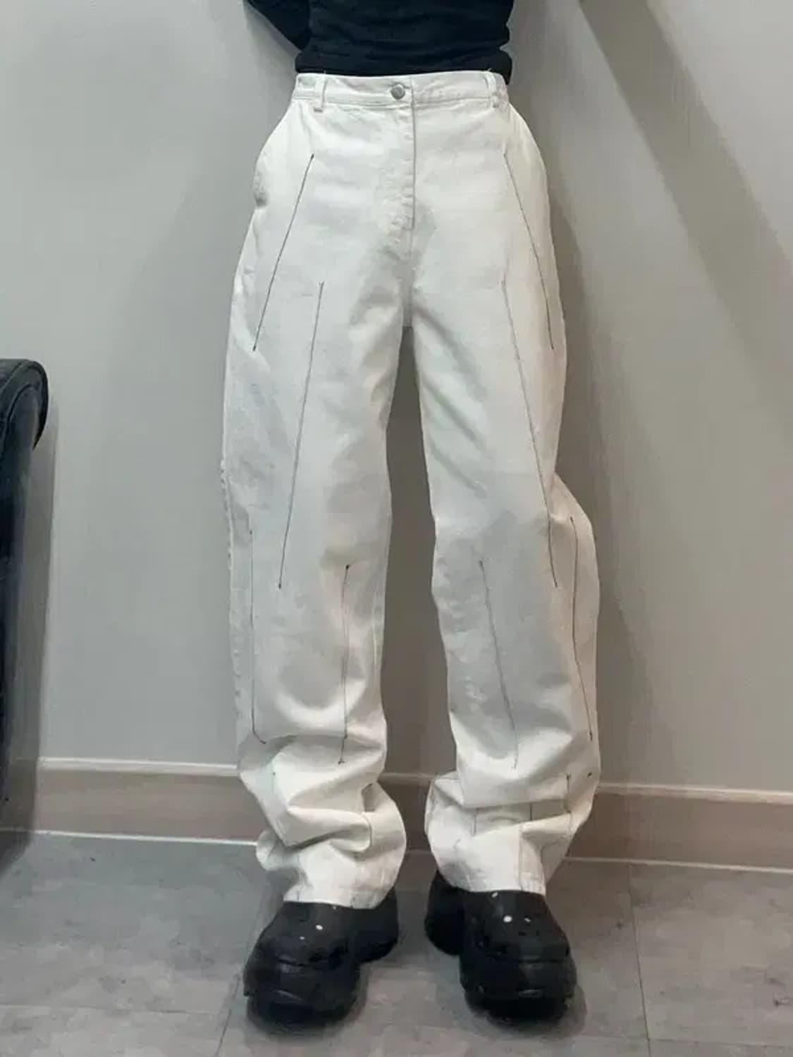 3 own 오운 스티치 와이드핏 팬츠 화이트크림 상품이미지1