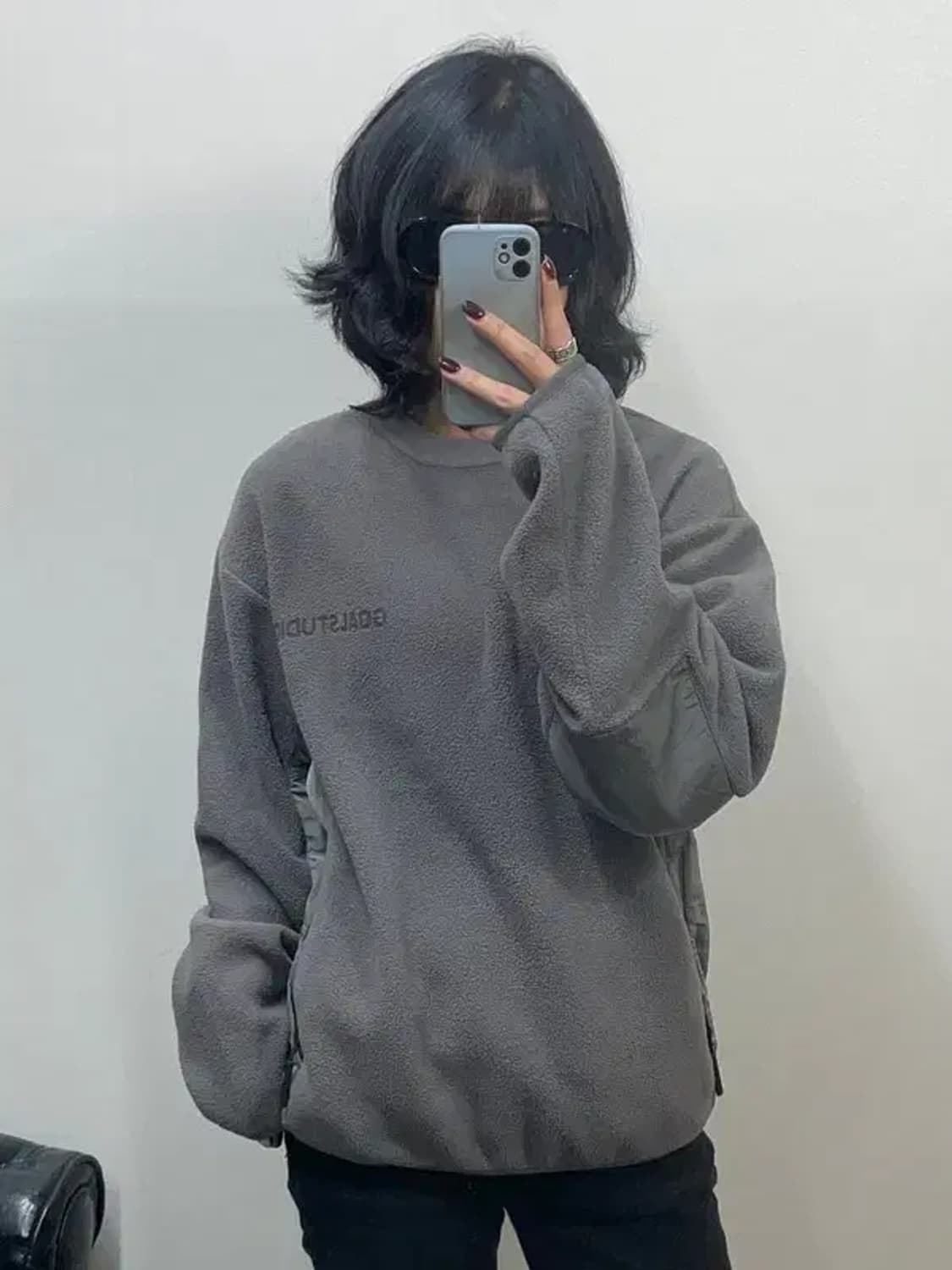 스몰 골스튜디오 나일론 메탈 믹스 플리스 스웨트셔츠 그레이 상품이미지1