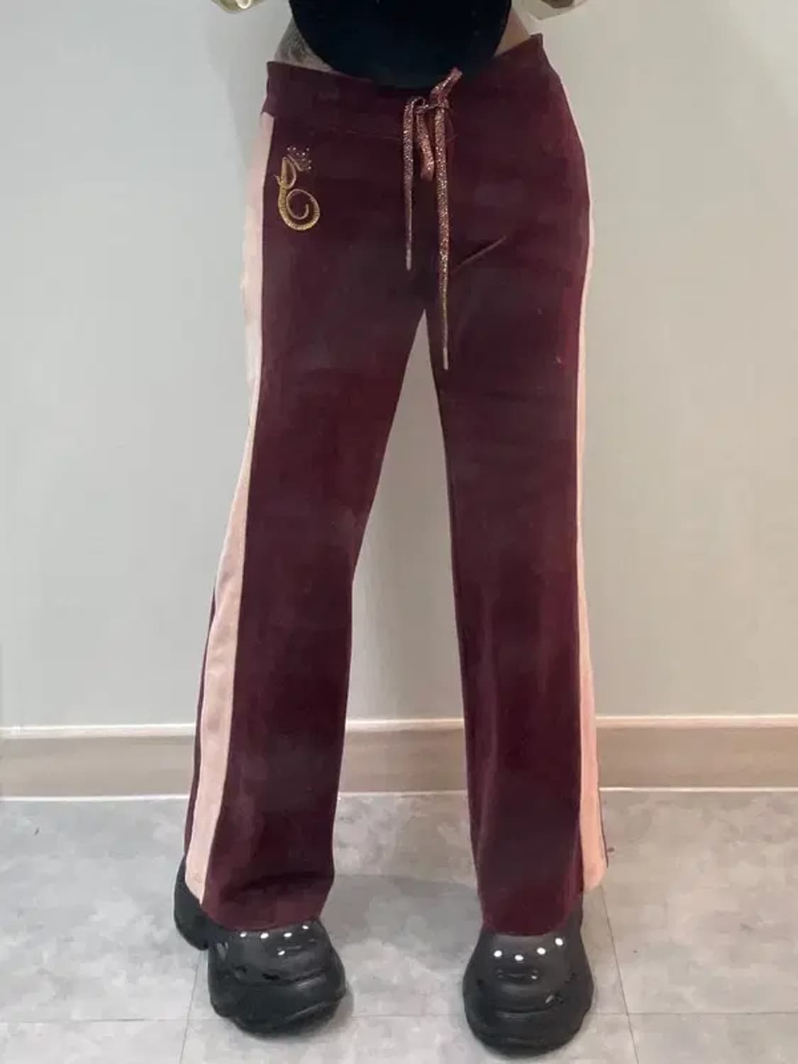 스몰 쥬시 꾸뛰르 벨벳 로우라이즈 트레이닝 팬츠 버건디 상품이미지1