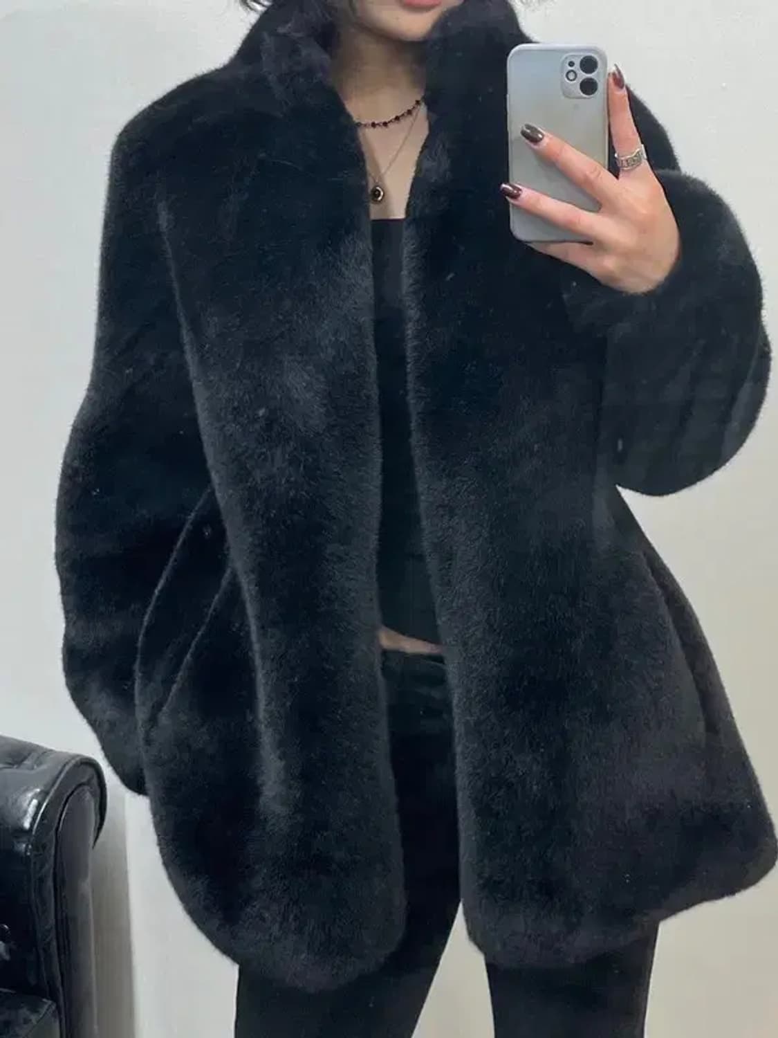 프리 Ba q 여자 인조 퍼 하프 코트 블랙 상품이미지1