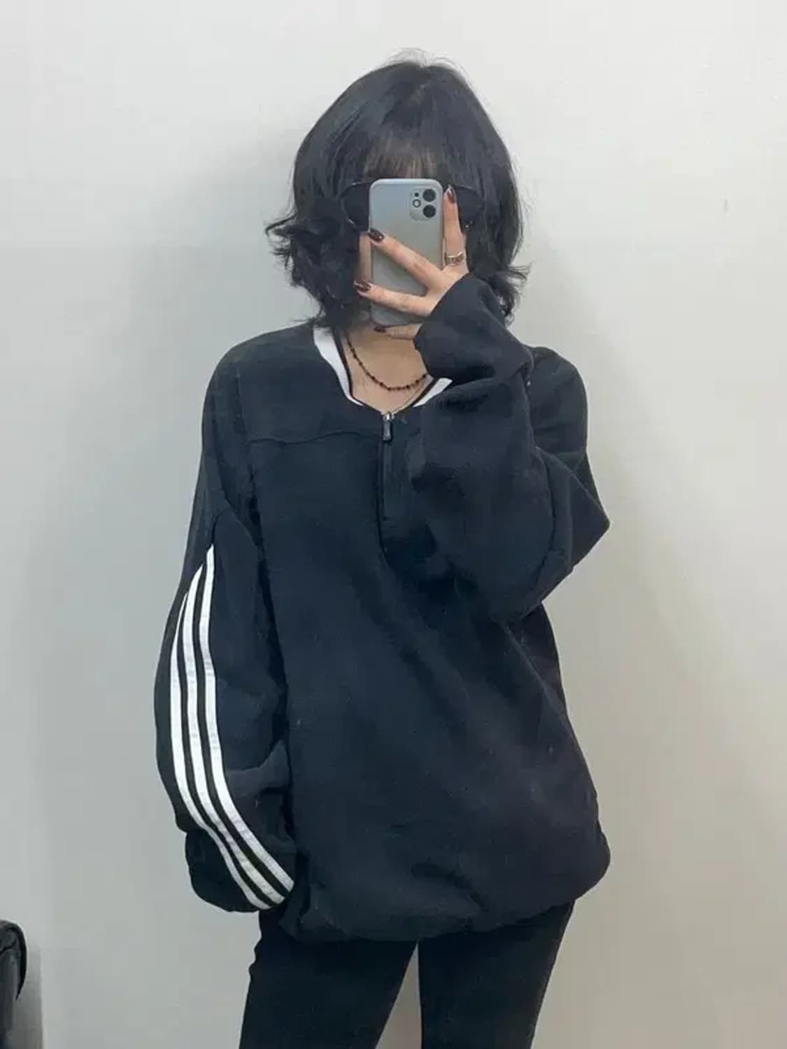 아디다스 빈티지 삼선 반집업 후리스 블랙 상품이미지1