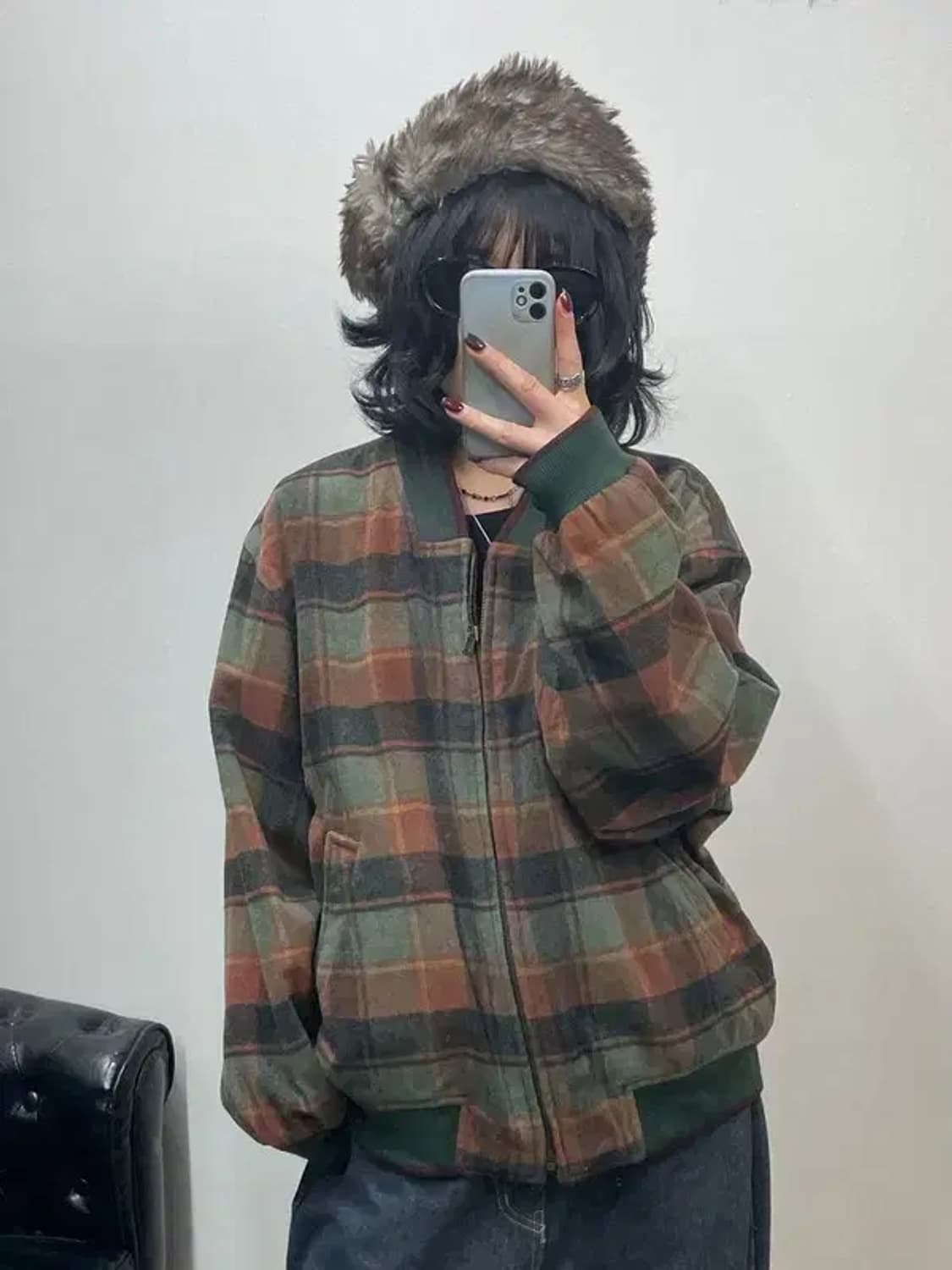 올드스쿨 vtg 울 체크 자켓 점퍼 상품이미지1