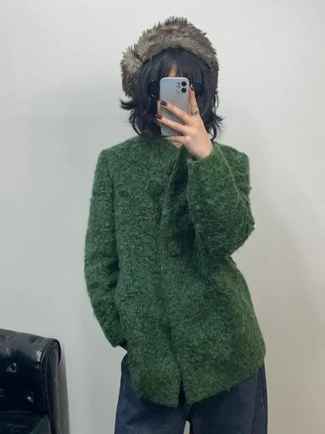 오은환 부티크 여성 모 아크릴 코트 그린 상품이미지1