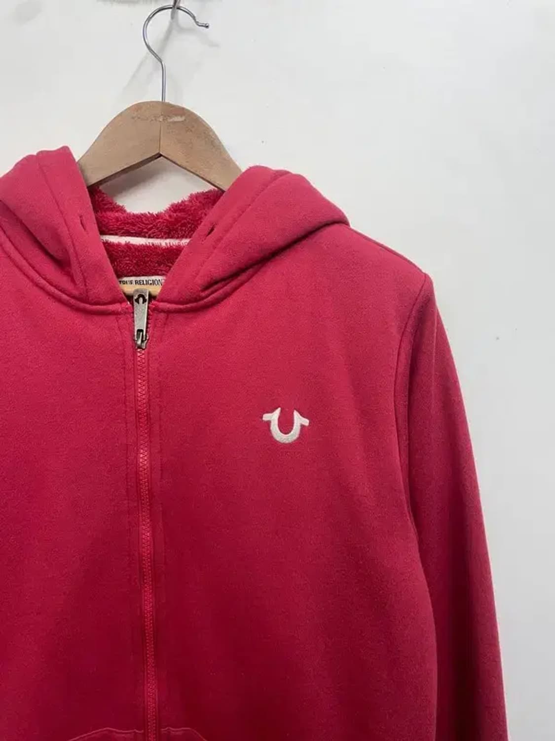 100 트루릴리전 여자 오버핏 올드스쿨 후드집업 티셔츠 레드 상품이미지4