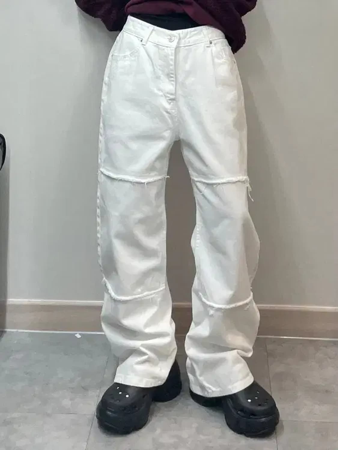 mento 와이드 화이트 배기진 데님팬츠 상품이미지1