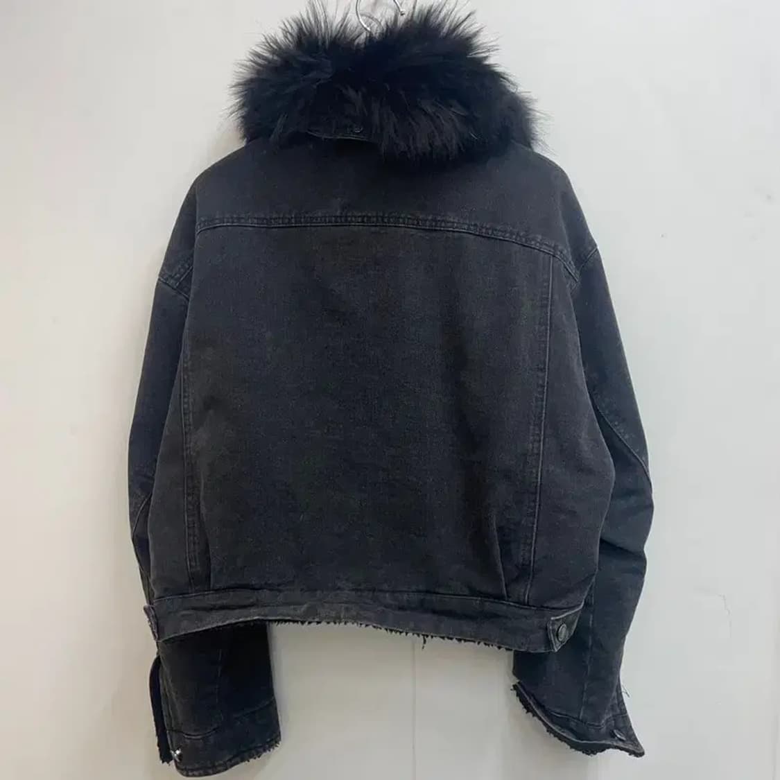 3사이즈 jpn 퍼 데님 크롭 겨울용 자켓 블랙 상품이미지9