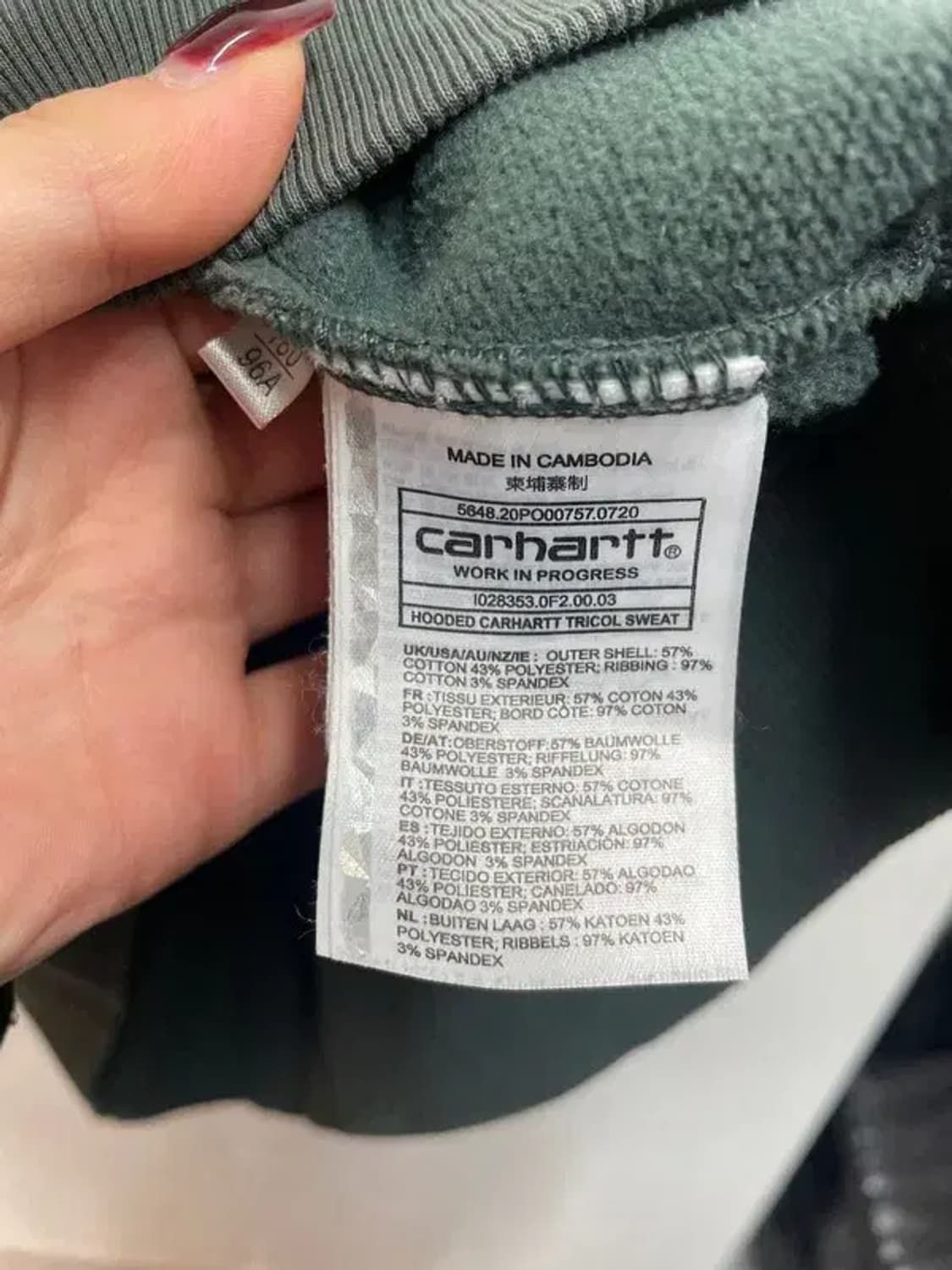 라지 칼하트 WIP 오버핏 배색 후드 티셔츠 상품이미지6