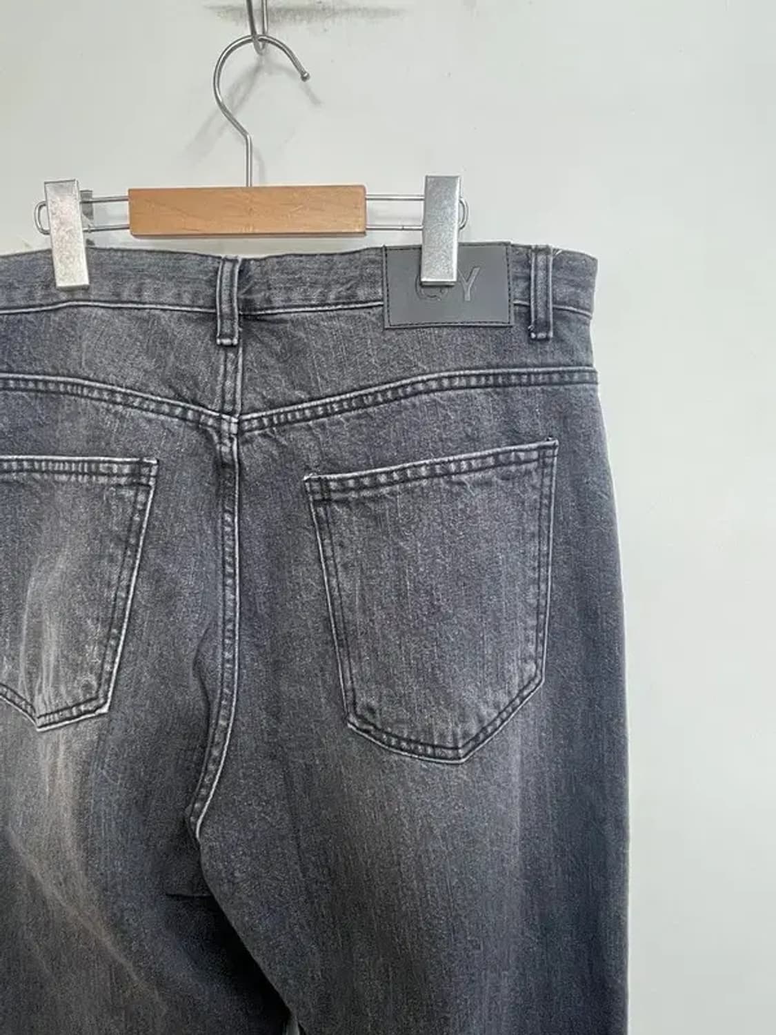 2 오와이 패치로고 워싱 데님 팬츠 와이드진 블랙 상품이미지10