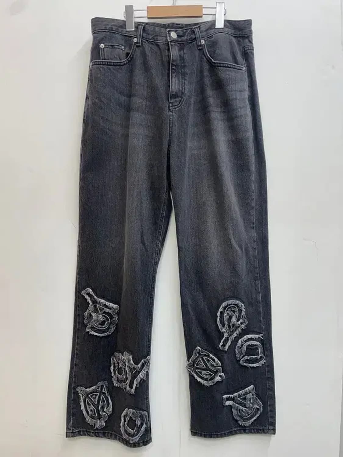 2 오와이 패치로고 워싱 데님 팬츠 와이드진 블랙 상품이미지2