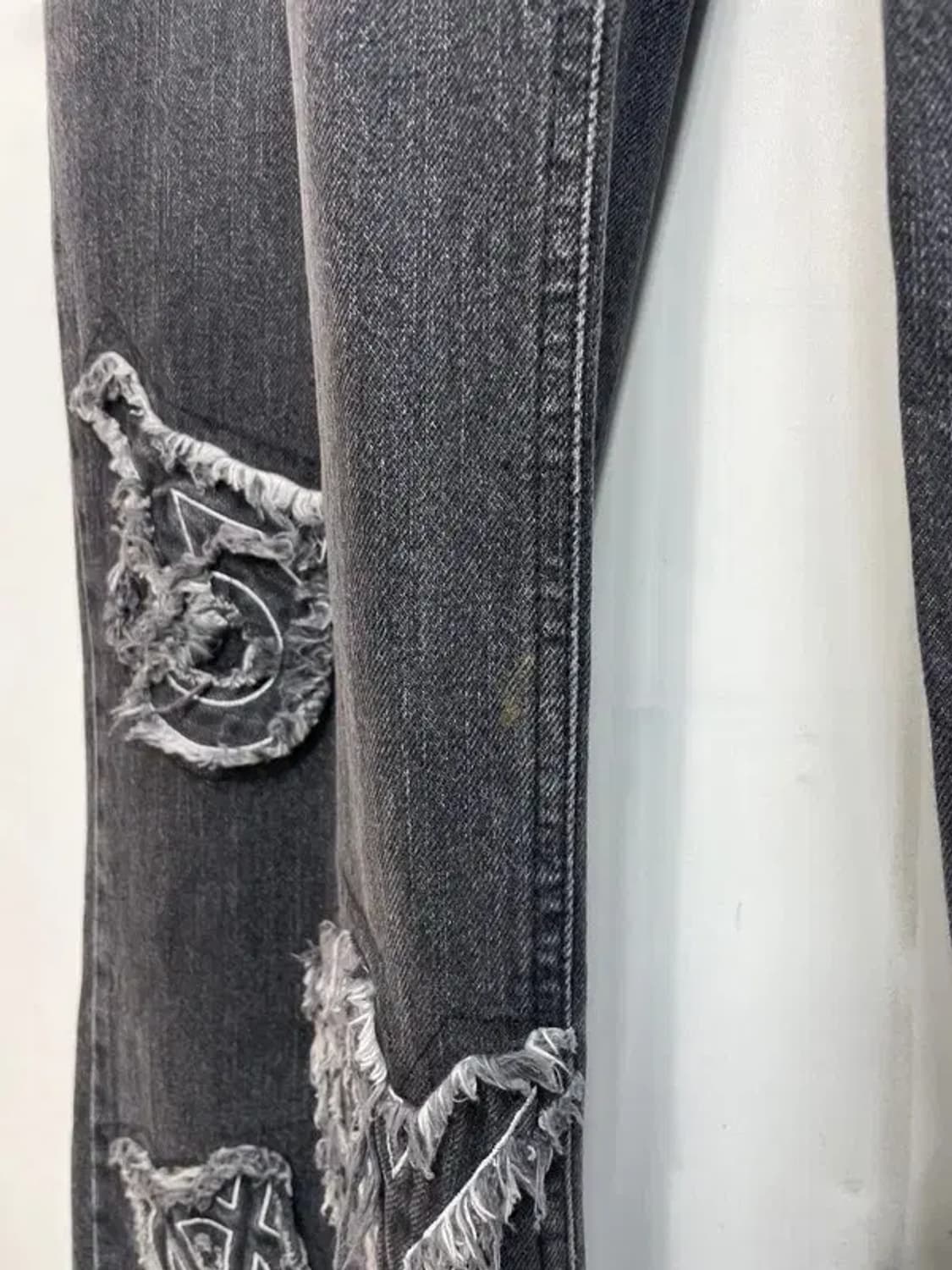 2 오와이 패치로고 워싱 데님 팬츠 와이드진 블랙 상품이미지5