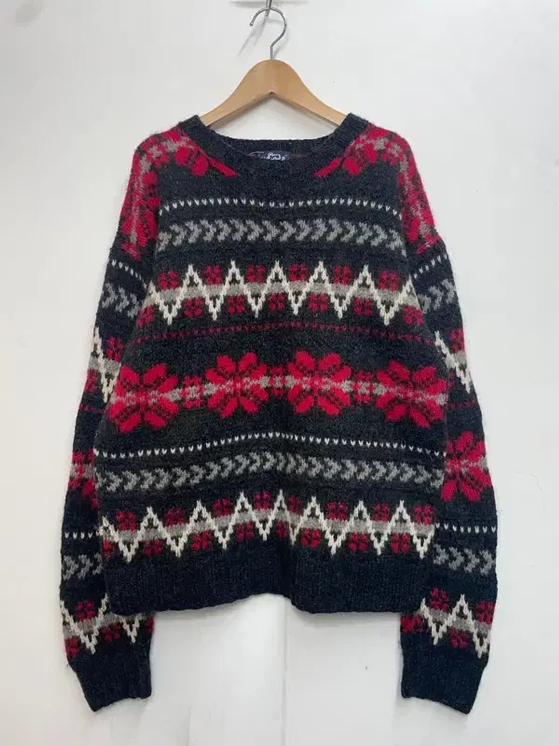 울리치 80s 빈티지 노르딕 패턴 스웨터 긴소매 니트 블랙 상품이미지2