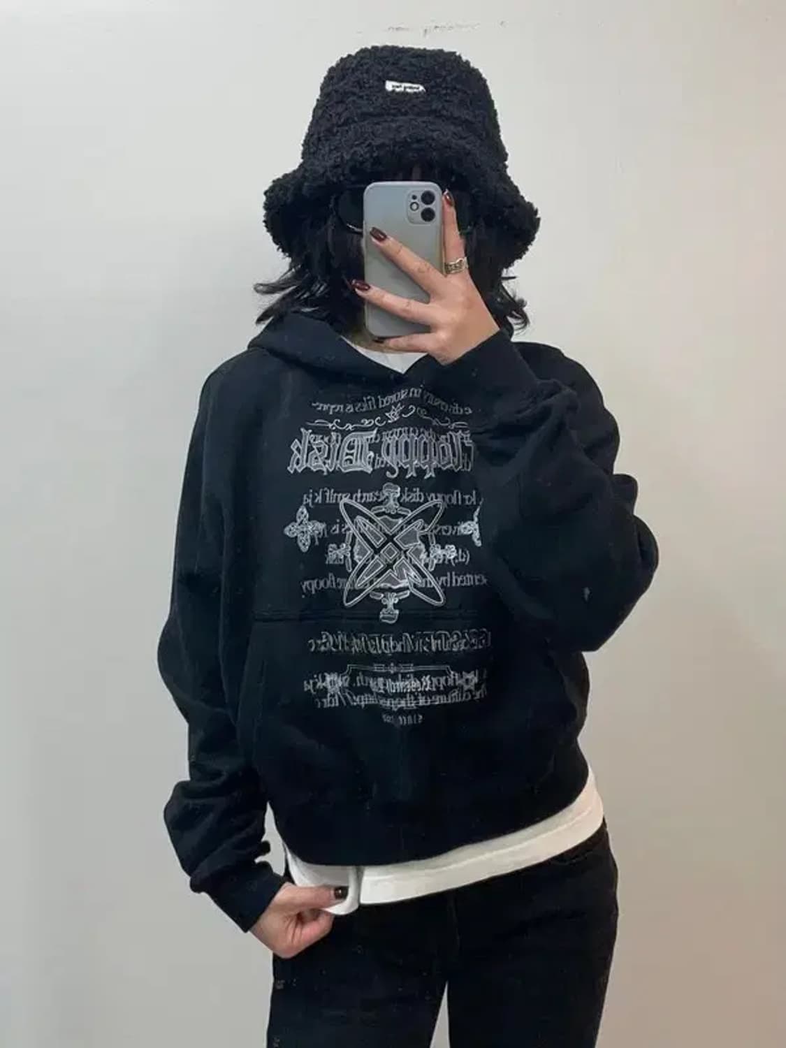 스몰 미사용 에프디알 패턴오버핏 후드 후디 블랙 상품이미지1