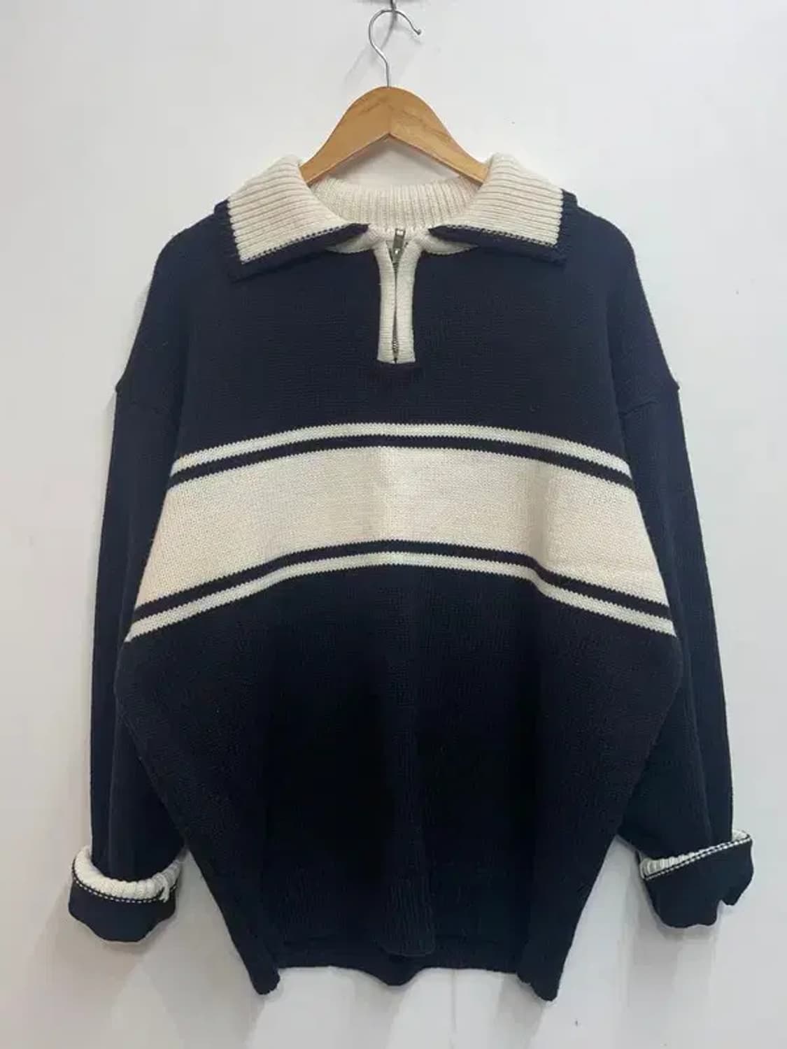 라지 수아레 럭비 카라 반집업 오버핏 니트 블랙 상품이미지2