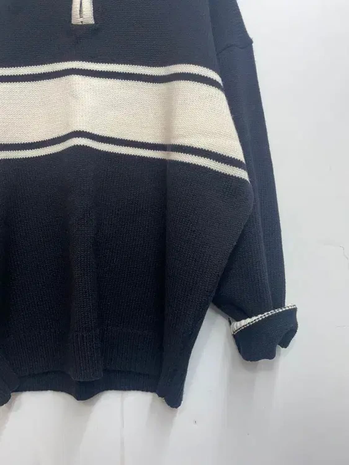 라지 수아레 럭비 카라 반집업 오버핏 니트 블랙 상품이미지3