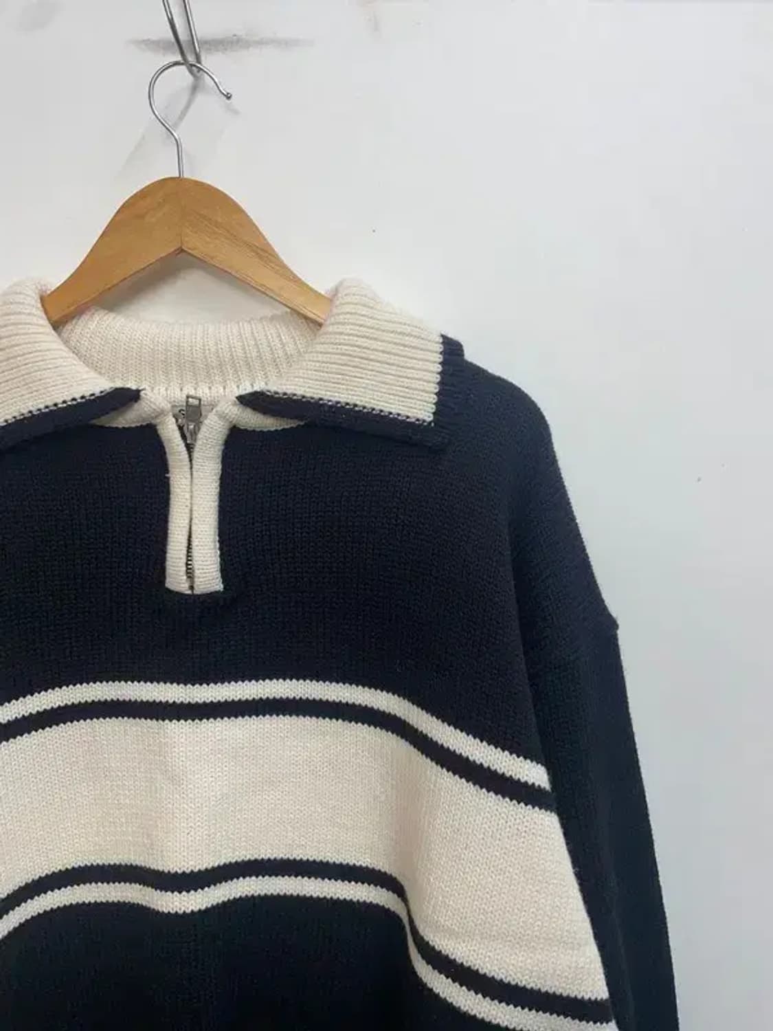 라지 수아레 럭비 카라 반집업 오버핏 니트 블랙 상품이미지4