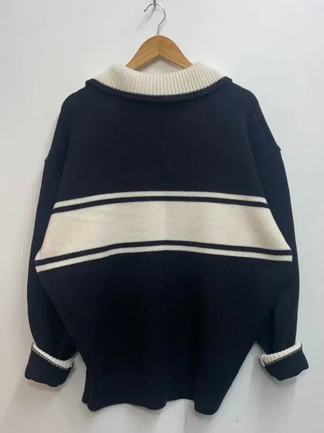 라지 수아레 럭비 카라 반집업 오버핏 니트 블랙 상품이미지7