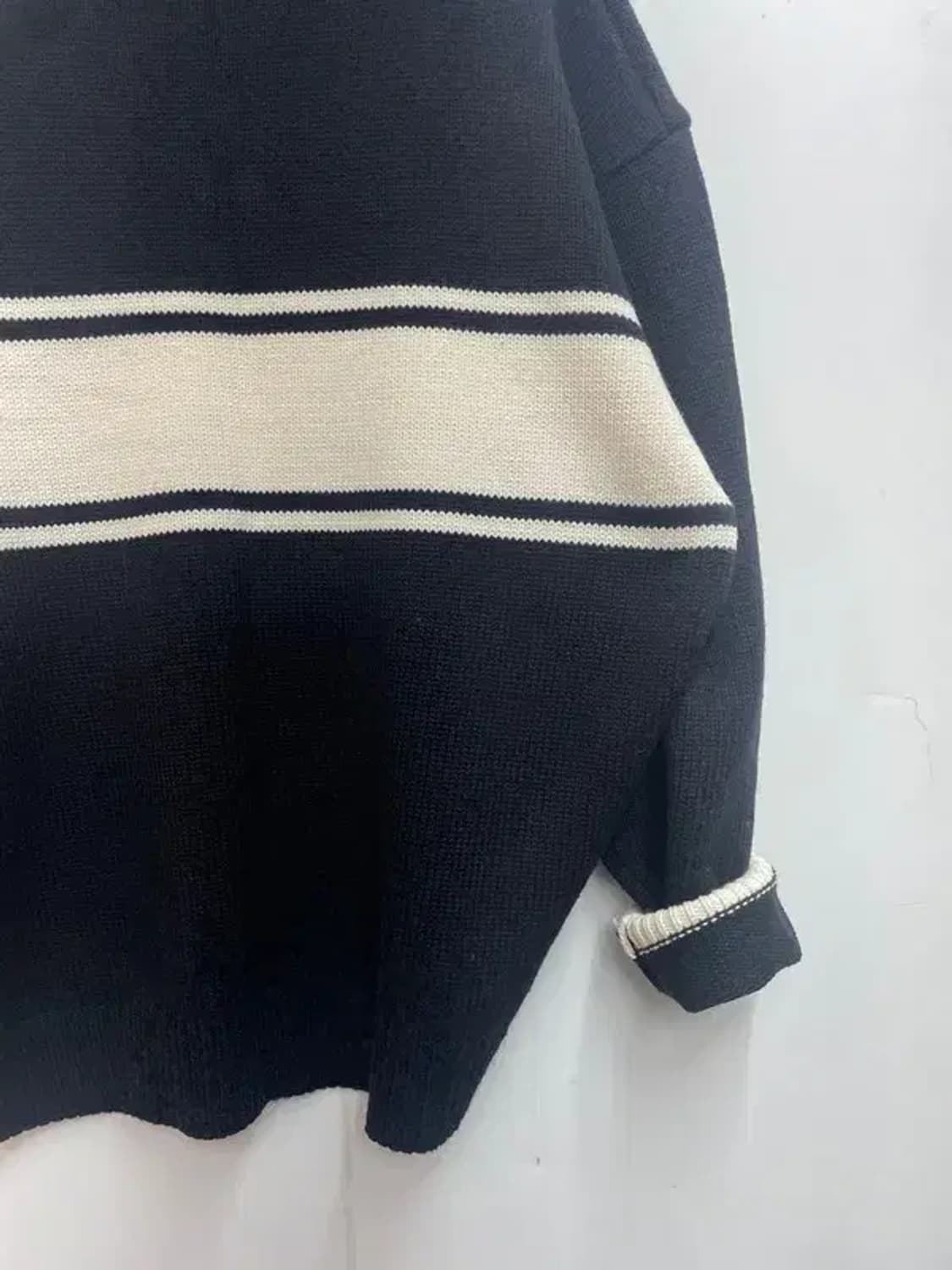 라지 수아레 럭비 카라 반집업 오버핏 니트 블랙 상품이미지8