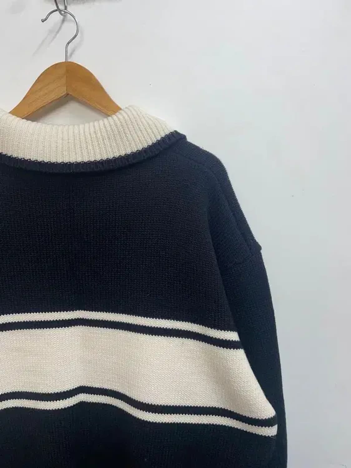 라지 수아레 럭비 카라 반집업 오버핏 니트 블랙 상품이미지9